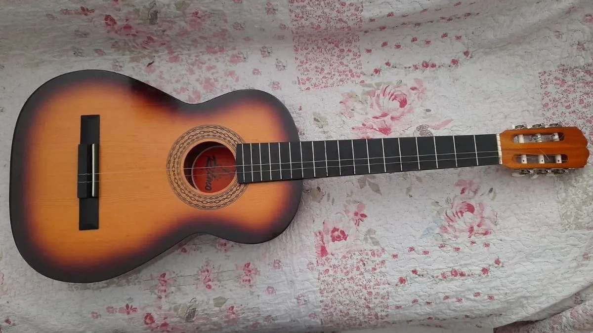 Vintage Ritmo Παλιά ακουστική κιθάρα της δεκαετίας του 70 με δερμάτινη θήκη και λουράκι