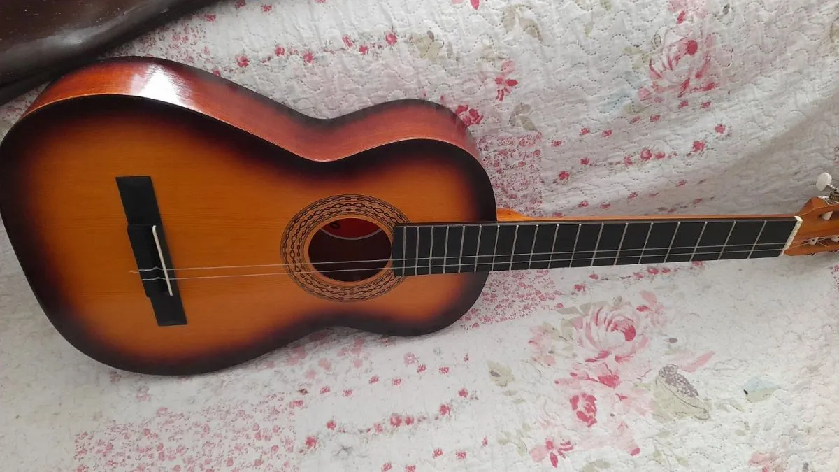 Vintage Ritmo Παλιά ακουστική κιθάρα της δεκαετίας του 70 με δερμάτινη θήκη και λουράκι - Image 5