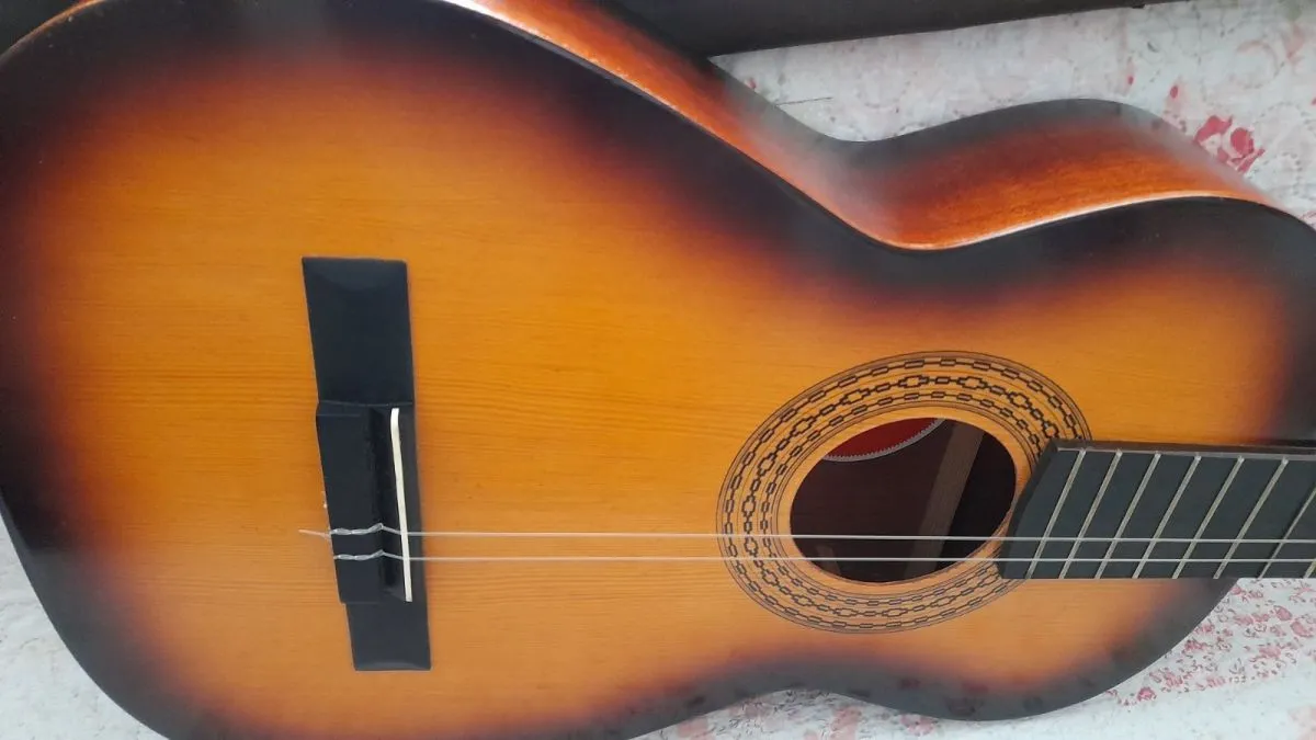 Vintage Ritmo Παλιά ακουστική κιθάρα της δεκαετίας του 70 με δερμάτινη θήκη και λουράκι - Image 3